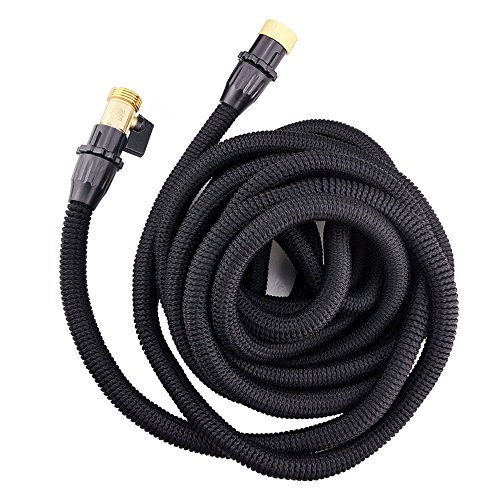 MAXZONE 50ft Expandable Garden Hose, Expanding Water Hose with Double Latex Core, Brass Valve and Metal 8 Function Spray Nozzle (Black)