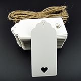 Pixnor 100pcs DIY Blessing Cards Greeting Card Wedding White Hollow Hear Kraft Paper Tag Label Bonbonniere Favor Gift Tags with Jute Twines