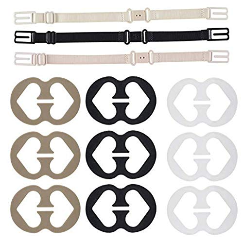 Mydio Bra Strap Clips, 12 Bra Clips and Bra Straps Holder Women's Black,White,Beige for Full Cup Size