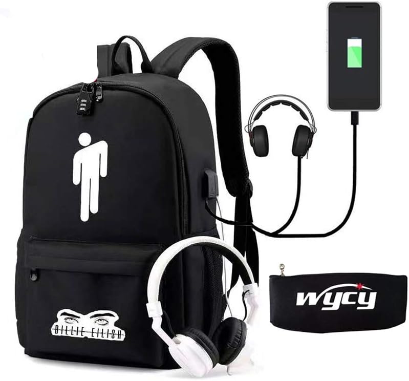 USAMYNA Luminous Backpack for Teens Marshmello School Bag 36L-55L Rucksack External USB and Headphone Port Travel Laptop Bag for Students (Billy 2)
