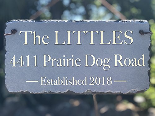 Sassy Squirrel Beautifully Handcrafted and Customizable Slate Home Address Plaque (12"x6" or 18â€x8â€) Personalized House Sign with and mounting Hardware. Improve The Curb Appeal of Your Property