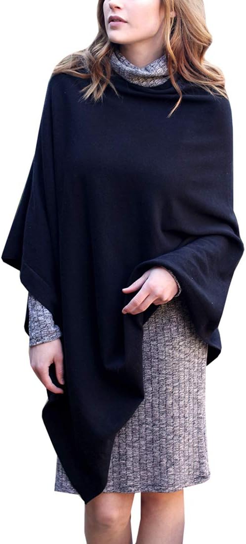 Women's 5-Way Knit Poncho Sweater Pullover Topper, 100% Organic Cotton Super Soft Lightweight All-Season