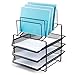 Bonsaii Desk Organizer with 3-Tier Letter File Tray and 5 Stacking Sorter Section,Mesh File Office Organizer,Black (W6428)