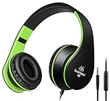Headphones, Sound Intone Headphones with Microphone, Foldable Headset with Inline Volume Control Strong Low Bass for iPhone iPad Smartphones Laptop Mp3/4 (Black Green)