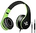Headphones, Sound Intone Headphones with Microphone, Foldable Headset with Inline Volume Control Strong Low Bass for iPhone iPad Smartphones Laptop Mp3/4 (Black Green)