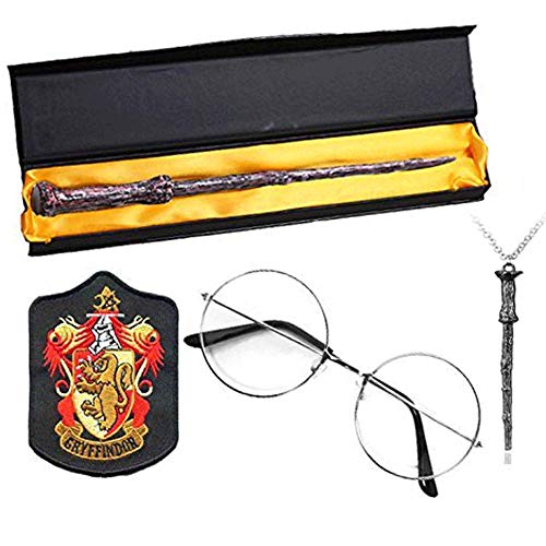 Magic Wand, 4 PCS Iron-On Patch with Novelty Glasses Wand Necklace Cosplay Costume Accessory
