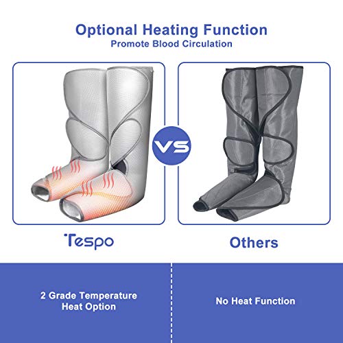 Tespo Leg Massager with Heat Air Compression Wrap Massage Foot and Calf for Circulation with Handheld Controller 3 Intensities 6 Modes, Helpful for RLS and Edema