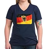 Royal Lion Women's V-Neck Dark T-Shirt German Flag Waving - Navy, 2X