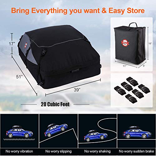 20 Cubic Feet Thickened Car Cargo Roof Bag- Waterproof Universal Soft Rooftop Bag Luggage Carriers for Car with/Without Racks