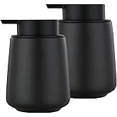 12Oz Black Soap Dispenser Set - Ceramic Lotion Hand Soap Dispenser Set with Easy-to-Press Black Pump, Refillable Mordern Liquid Dish Soap Dispensers for Bathroom & Kitchen, 2 Pack