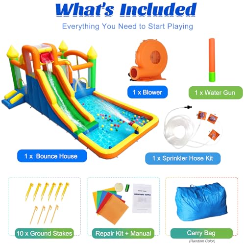 HuaKastro 19.1x11.6FT Inflatable Water Slide Large Bounce House for Big Kids, Blow Up Water Slide for Kids Backyard with 3 Sprayers, Big Pool, Climbing Ladder, Extra Large 8.2x7.4ft Bouncy Area