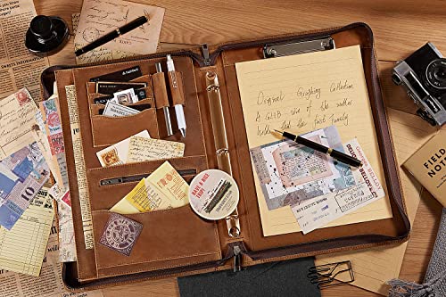 1 Inch Zipper Binder AZXCG Zipper Binder Portfolio For Women, 3 Ring Binders 1 Inch, PU Leather Padfolio Folder, Business Portfolio Organizer With A4 Legal Pads, Thin Leather Professional Binder, Gift For