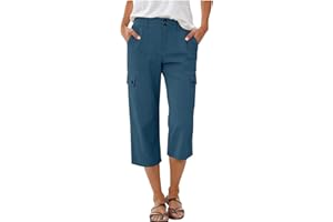 Women's Cargo Capris Pant Multi-Pocket Semi-Stretch Waisted Sweatpants Button Down Plain Hiking Lightweight Pants