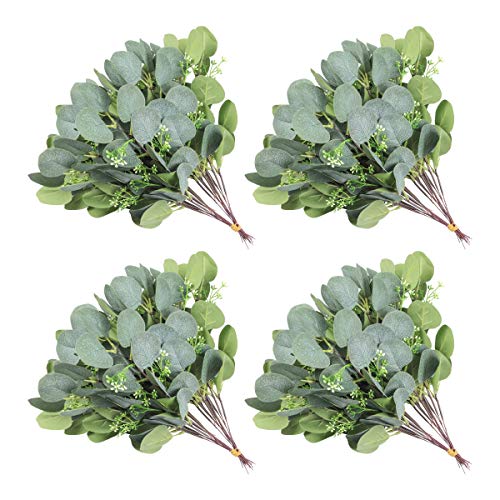 U'Artlines 24 Pcs Artificial Eucalyptus Leaves Stems Bulk Faux Greenery