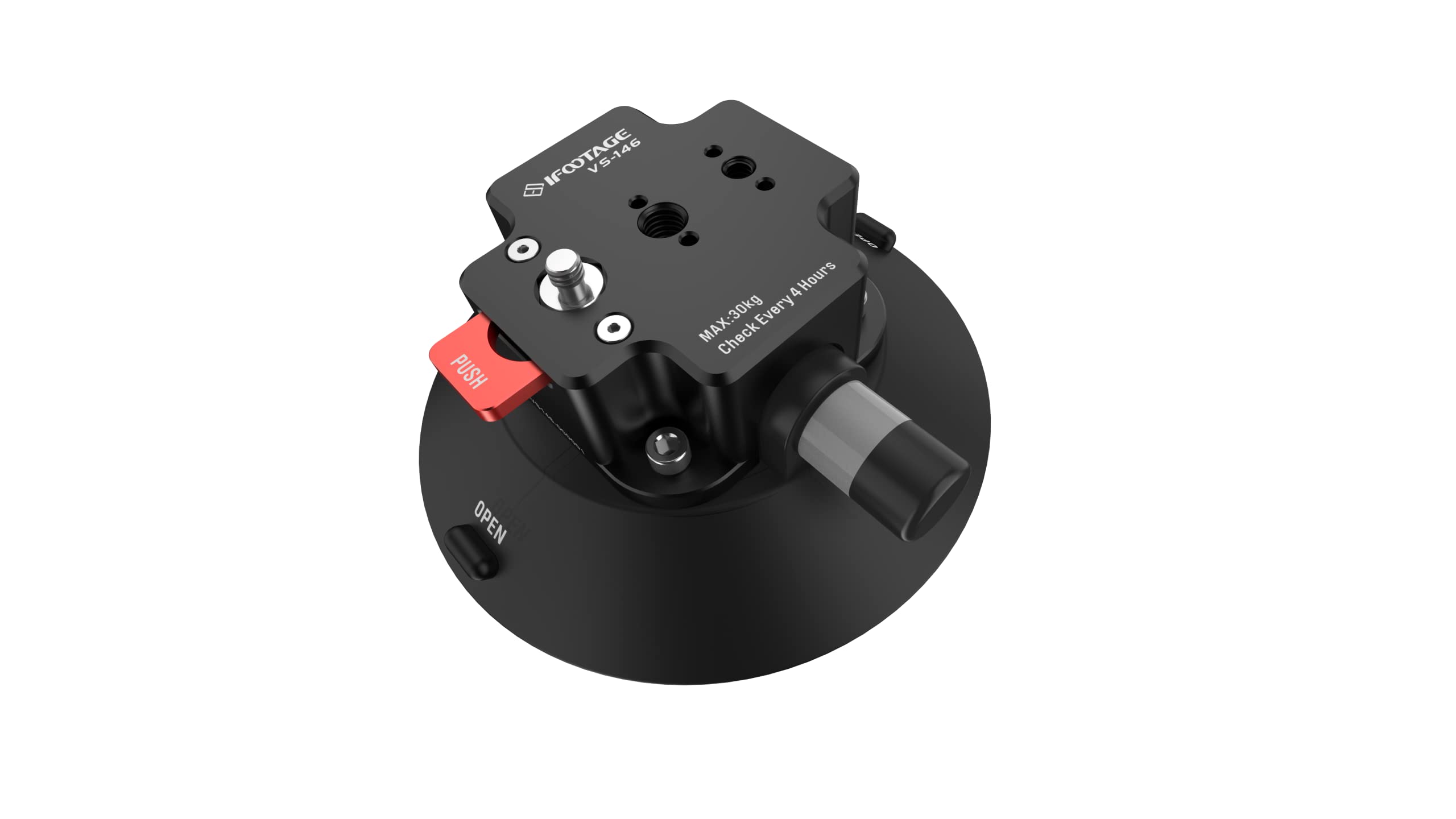 IFOOTAGE Vehicle Suction Cup VS-146,Aluminum Alloy Suction Cup Solid Structure,Concealable Screw and 1/4”&3/8” Hole,Vacuum Adsorption for Glass,Smooth Surfaces,Easy Release Button,Maximum Load 66lbs