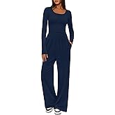MEROKEETY Women's 2025 Fall Two Piece Airport Outfits Lounge Sets Henley Shirts Wide Leg Pants Matching Sets