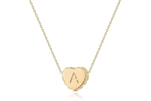 FETTERO Tiny Gold Initial Heart Necklace-14K Gold Plated Handmade Dainty Letter Heart Necklace for Women Necklace Jewelry