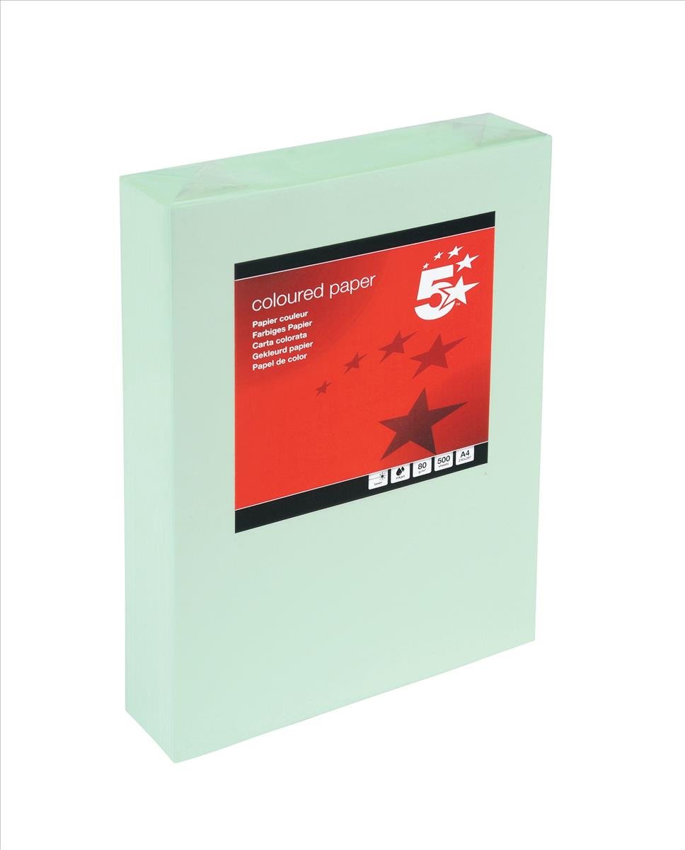 5 Star Office Coloured Copier Paper Multifunctional Ream-Wrapped 80gsm A4 Light Green [500 Sheets]