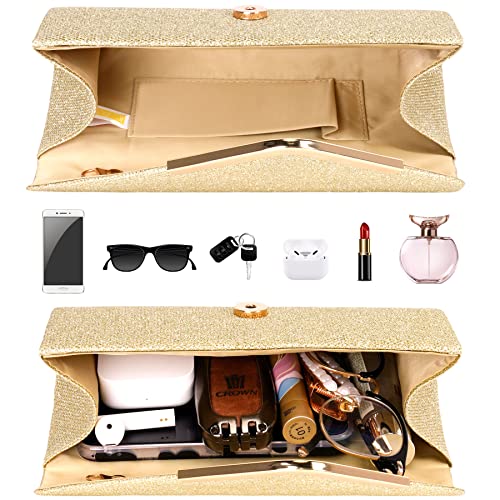 Larcenciel Women's Bag, Shiny Evening Party Clutch Bags with Detachable Chain for Party, Wedding, Banquet, Holiday