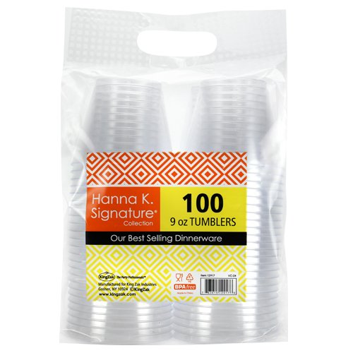 Hanna K. Signature 9 oz Clear Disposable Plastic Cups Tumblers 100 Count Drinking Glasses