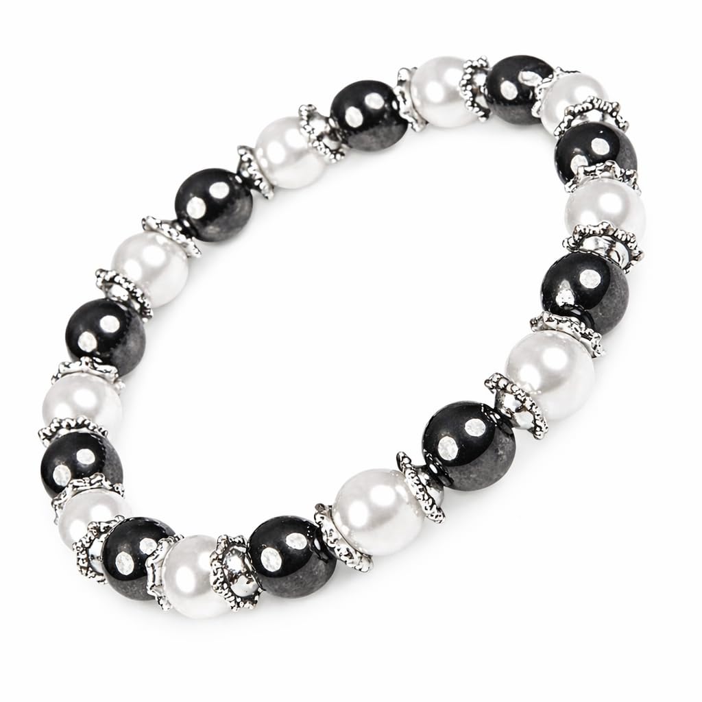 Magnetic Hematite Bracelet for Women – Stretch Beaded Faux Pearl Bracelet – Spiritual Energy Jewellery – Elegant Gift for Her – Supplied in Luxury Gift Box