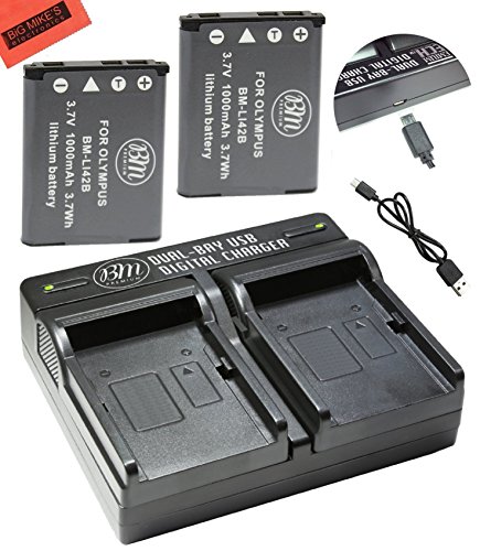 BM Premium 2-Pack Of LI-42B Batteries and Dual Battery Charger for Olympus Stylus 1040, 1050W, 1060, 1070, 1200, 7000, 7010, 7020, 7030, 7040, Tough 3000, TG-310, TG-320, VR310, VR320, VR330 Camera