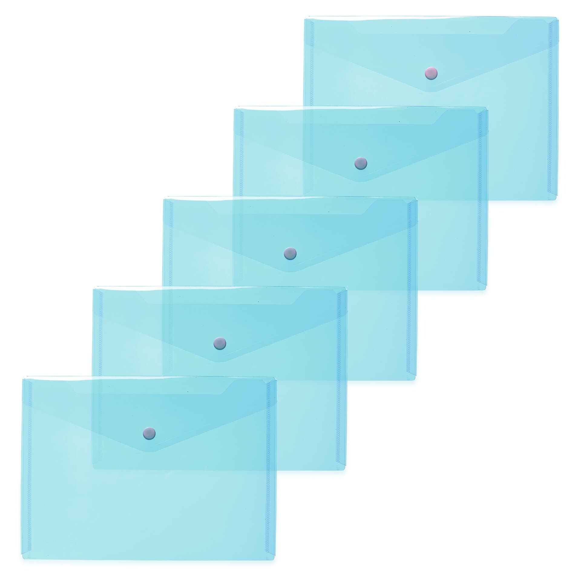 HERMA 20059 Document Wallets A5 Transparent Light Blue, Pack of 5, Small Transparent Pockets Envelopes with Press Stud Fastening, Plastic Envelopes for School, University, Office, Travel