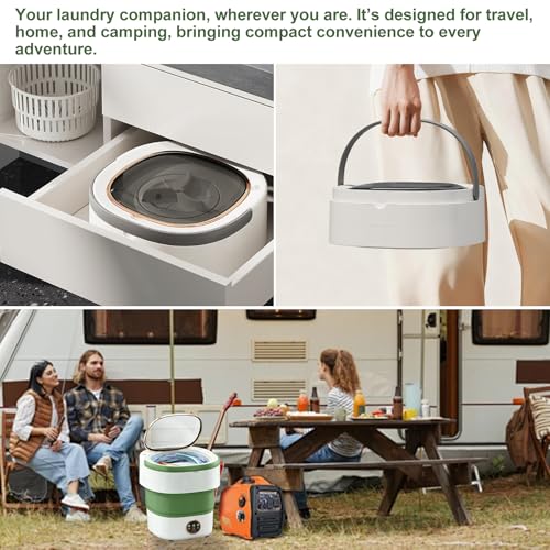 Portable Washing Machine 20L —Small Foldable Washer with Spin Basket, — Mini Laundry Machine for Travel, Dorms, Camping, Ideal for Baby Clothes, Underwear, Socks Green
