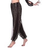 DRHOM Women Girls Sequins Belly Dance Costume India Arabian Stage Performance Coins Harem Pants Trousers