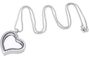 RUBYCA Living Memory Floating Charm Heart Glass Locket Pendant Necklace 20 Inches 1pcs Silver Color