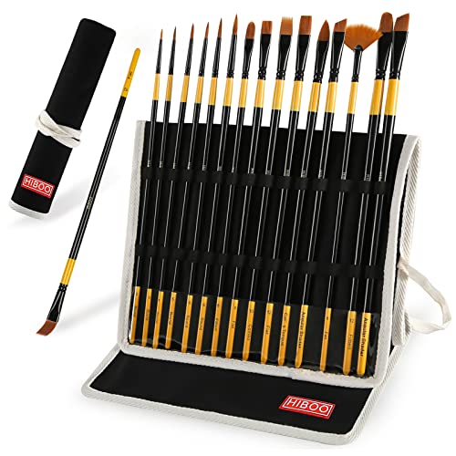 HIBOO Art Paint Brush Set-15 Different Sizes of Professionals Paint Brushes Wood Handles with Oil-Sealing Technique for Watercolor Acrylic Oil , Face and Nails Painting (Yellow & Black)