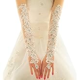 Specell Women's Long Lace Fingerless Gloves Sheer Mesh Tulle Elbow Length Gloves for Bridal Wedding Party Prom Dance Opera