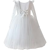 Tutu.kk Toddler Girls Tutu Dress Lace Bow Tie-Back Straight Tulle Long Sleeve Flower Girl Dresses for Party