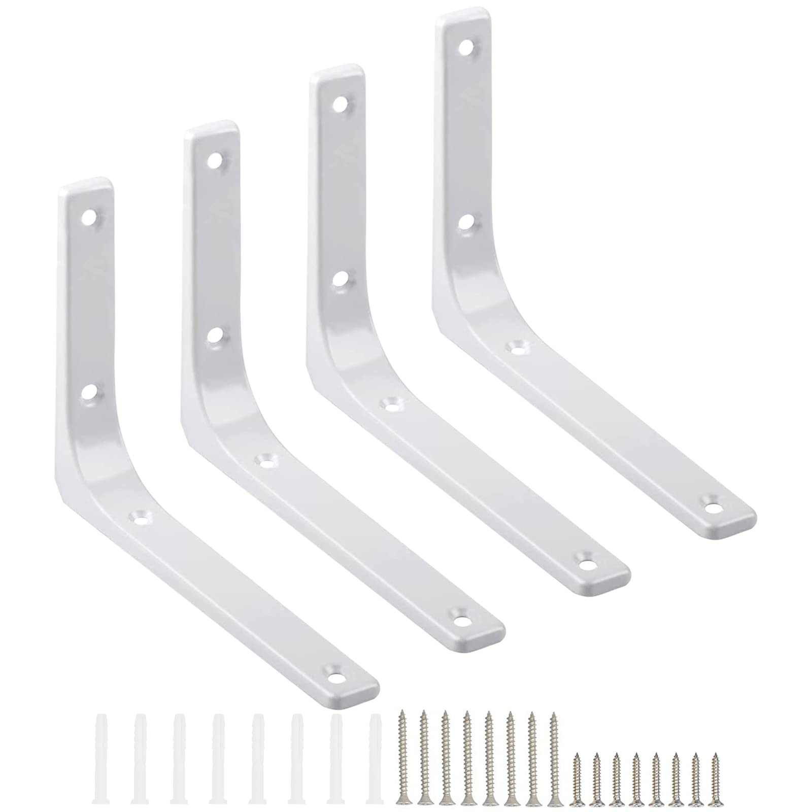 DOMI PRO Regalhalterungen, L-Form, 15,2 x 20,3 cm, weiß, robuste Wandhalterungen, moderne dekorative Stützhalterungen für Bücherregale, Wand und Gartenregal, 4 Stück