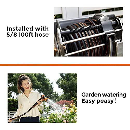 Giraffe Tools Stainless Steel Garden Hose Reel with 5/8" x 100 ft Heavy