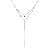 Sterling Silver Dainty Bead Layered Long Lariat Choker Necklaces for Women Boho