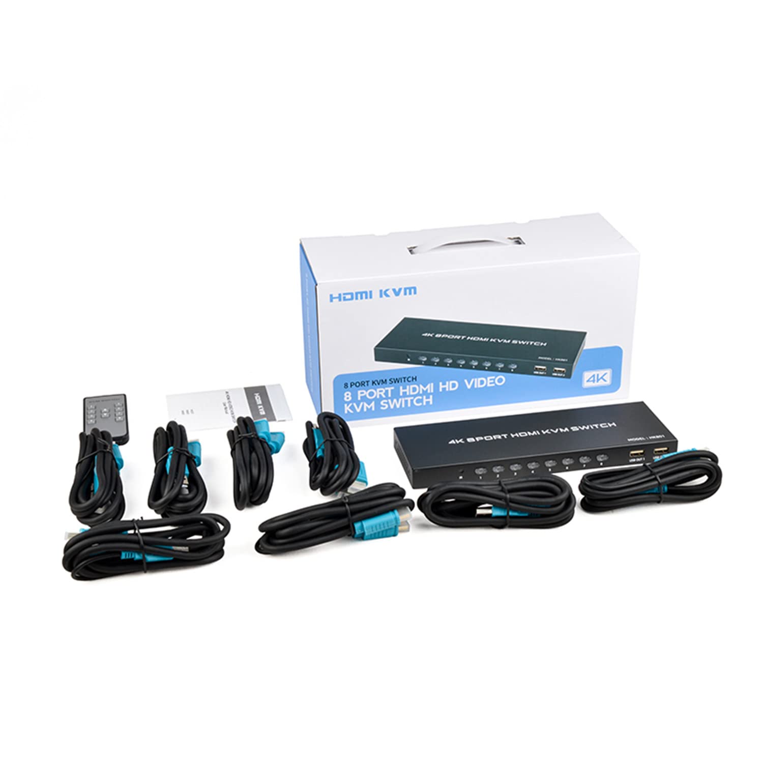 KVM Switch HDMI 8 Port - HDMI Switch with Remote- USB Switch Selector for 8 Computers Share Keyboard Mouse Printer,Flash Drive,HD Monitor, Support 4K@60Hz, 8 KVM Cables 1 Remote Included