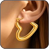 Chunky Gold Heart Statement Hoop Earrings for Women Large Metal Heart Huggie Earrings Lightweight Love Dangle Drop Earring Jewelry Accessories