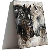 ZQQART Horse Canvas Wall Art Black White Horse Picture Prints Wild Aniamls Painting Couple Theme for Living Room Bedroom Decor (White,24" L x 16" W)