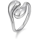 WOWORAMA Chunky Teardrop Rings for Women Silver Gold Bypass Dome Rings Thick Statement Open Adjustable Rings Simple Waterdrop Stackable Band Rings