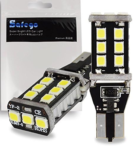 Safego 2x W16W T15 LED Reverse Bulb Canbus Error Free 15SMD 2835 For Car Tail Backup Parking Lights Xenon White Bright 6000K 12V