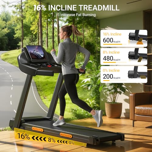 Folding Treadmill with 16% Incline, 4-in-1 Foldable Treadmill 12KM/H for Home, 3HP Running Jogging Machine, 180KG Capacity Quiet Electric Machine for Office Gym, 3 Screen LED Display & 12 Programs