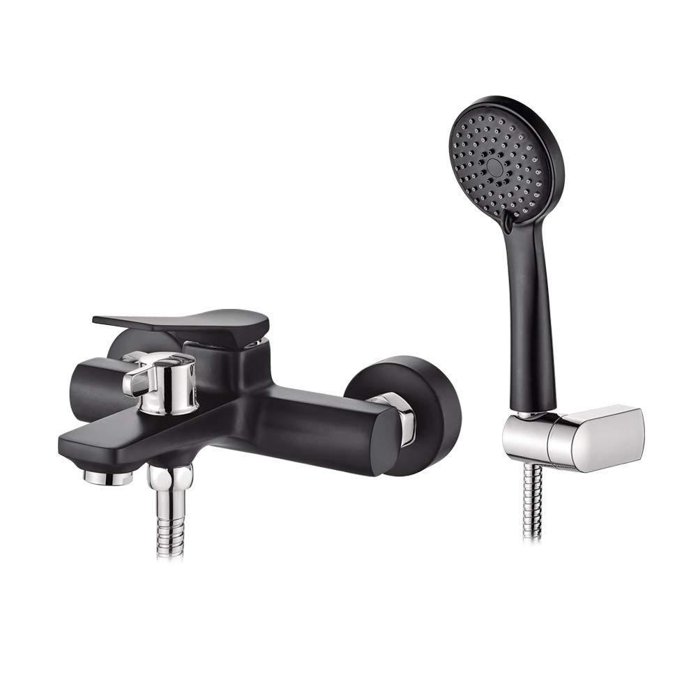Ibergrif M13004B Praga, Single Lever Tub-Shower Mixer Tap Set with Handset, Black