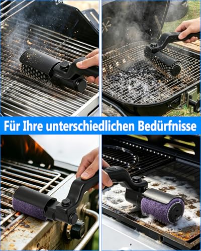 Electric Grill Brush, 180° Adjustable Angle, Rechargeable Grill Cleaner, 3-Stage Cleaning, 90 Minutes Runtime, Interchangeable Stainless Steel Brush Head for Grill Grate, USB-C