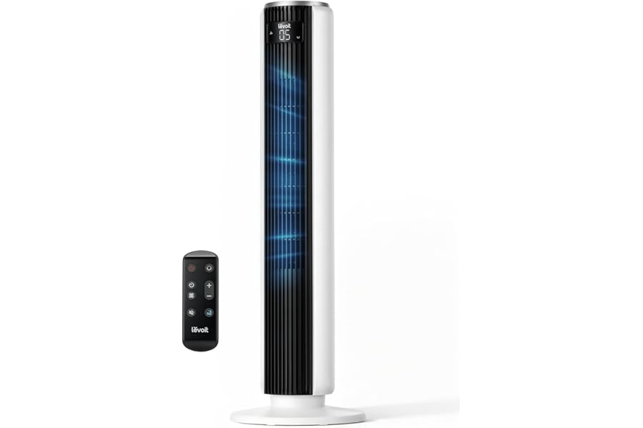 LEVOIT Tower Fan for Bedroom, 90° Oscillating Standing Fan with 28dB Quiet for Sleep, 25ft/s Velocity, 12H Timer, 5 Speeds 4