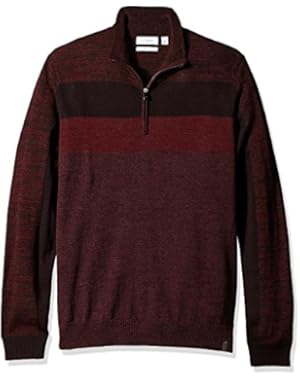 Calvin Klein Men's Merino Stripe Quarter Zip Sweater