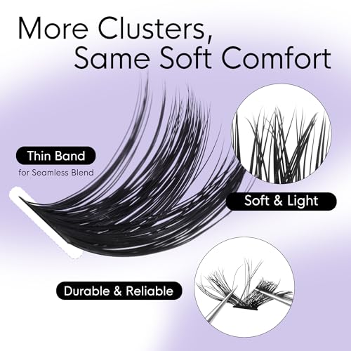 BEYELIAN Cluster Lashes Kit 608Pcs Lash Clusters with Glue and Remover and Lash Tweezer, Volume Clusters Lash Book Kit D Curl Eyelash Extensions for DIY at Home 8-16mm (60D+80D+100D+120D)