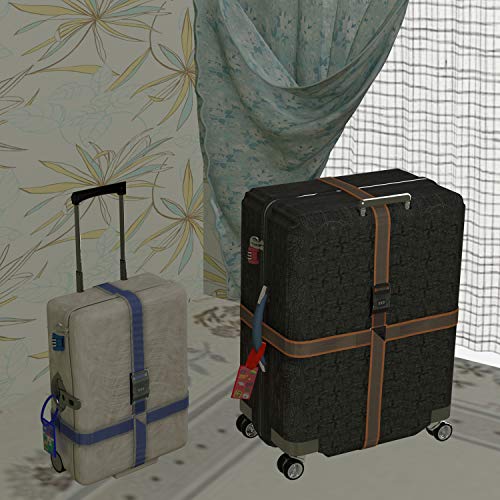 XinPei 2 pcs 4.1m Adjustable Cross Luggage Straps with Combination Lock, 2 pcs Cartoon Luggage Taps, 2 pcs Luggage Locks with Code