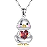 AINFQY Duck Necklace 925 Sterling Silver Cute Duck With Red Heart Zircon Pendant Jewelry Gifts for Women