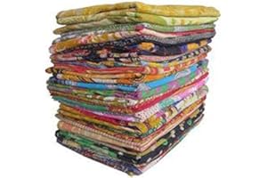 Marubhumi 10 Pieces Mix Lot of Indian Kantha Quilts Cotton Bed Cover Throw Old Sari Made Assorted Patches Made Blanke
